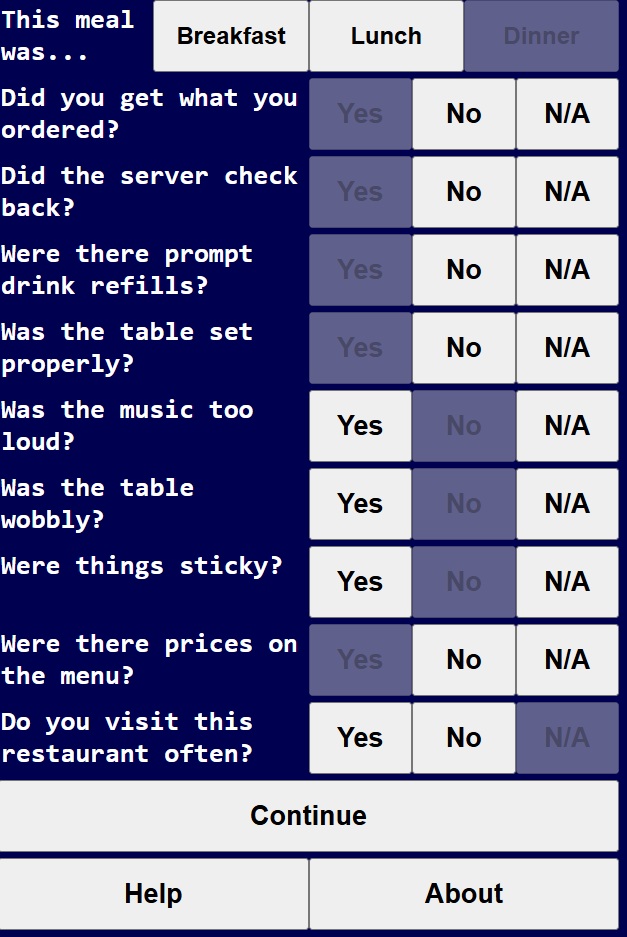 TipAssist dining questionnaire